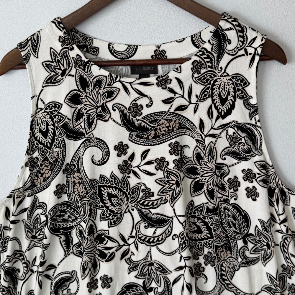 NWT J. Jill Wearever Sleeveless Knit Top XL TALL Cream Black Paisley Floral Boho - Picture 5 of 14